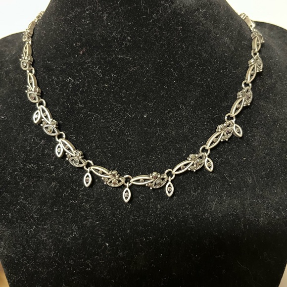 Vintage Jewelry - Alpaca Silver Choker Necklace with Evil Eye Design and black crystals Vintage